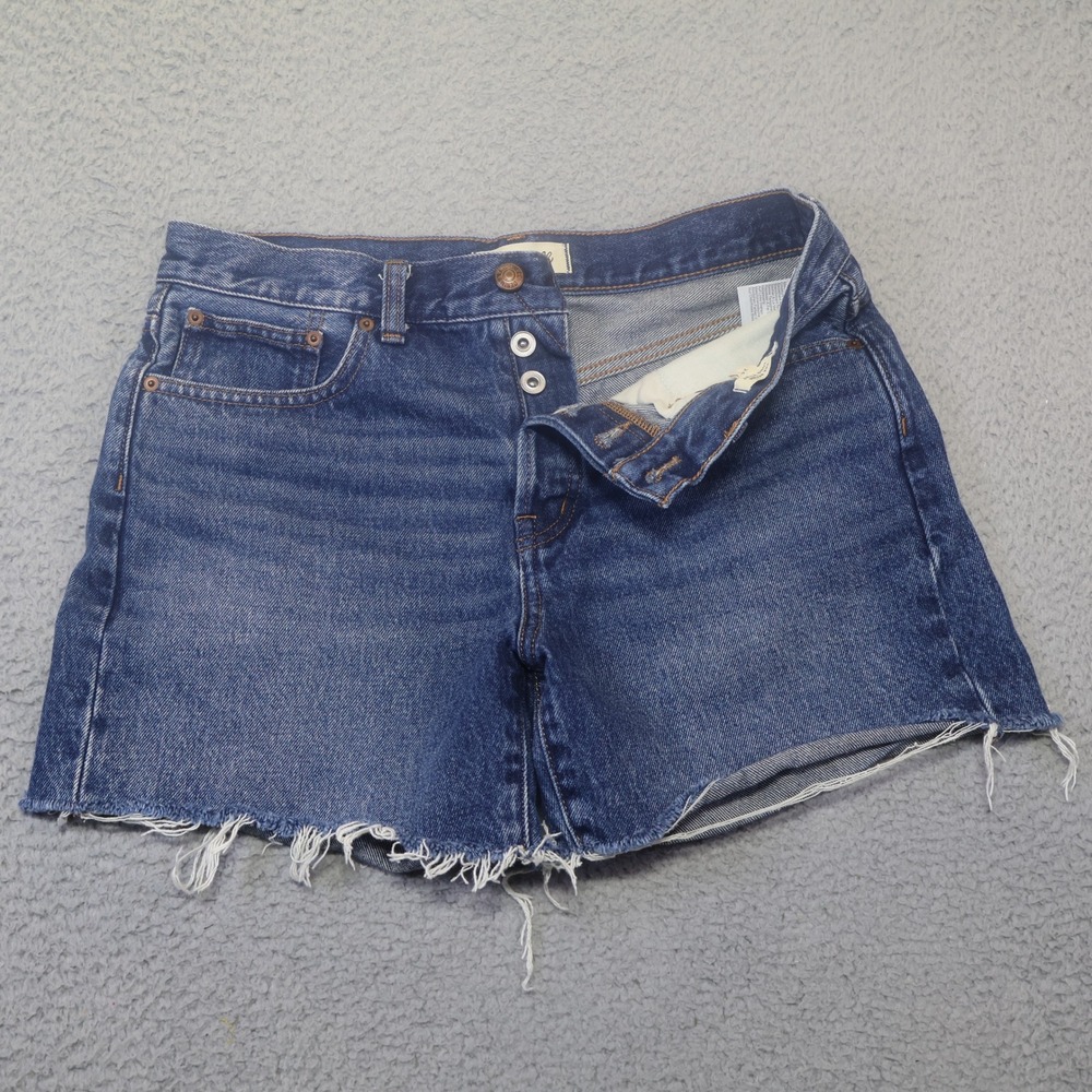 Madewell The Brynn‎ Long Short Blue Denim Raw Hem Button Fly Shorts Womens 26